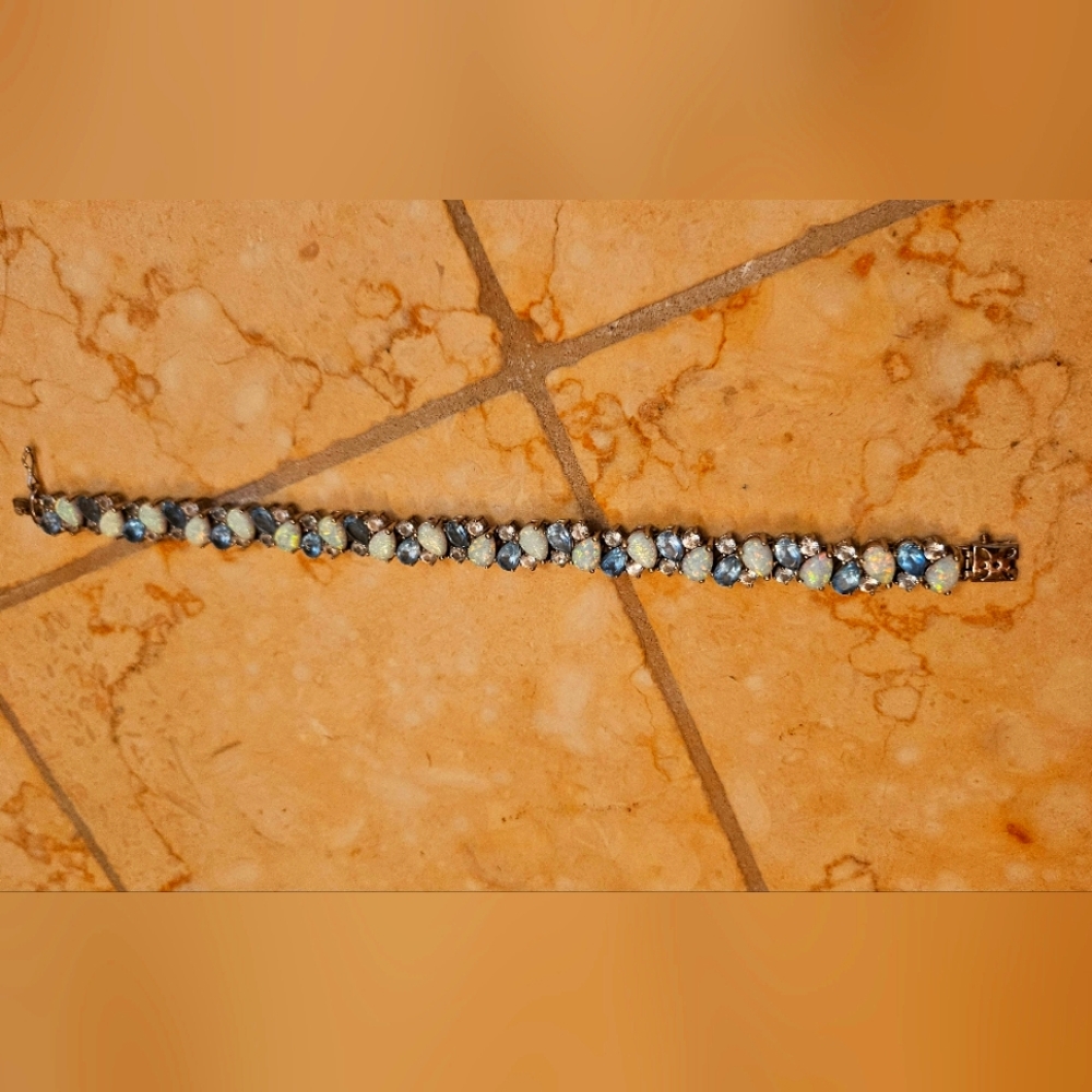 Elegant Blue and Silver Sterling Opal Bracelet